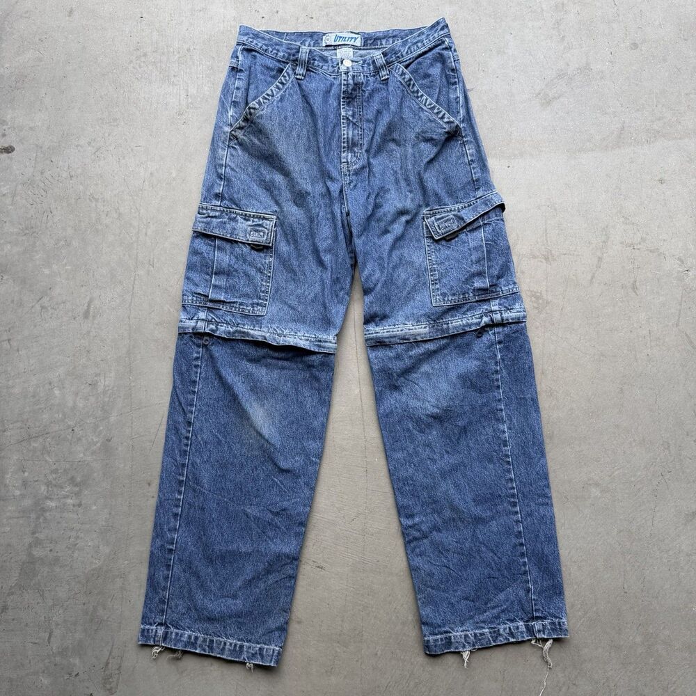 Vintage Y2K Utility Mens 32 x 32 Cargo Pants Convertible Denim Wide Leg Skater